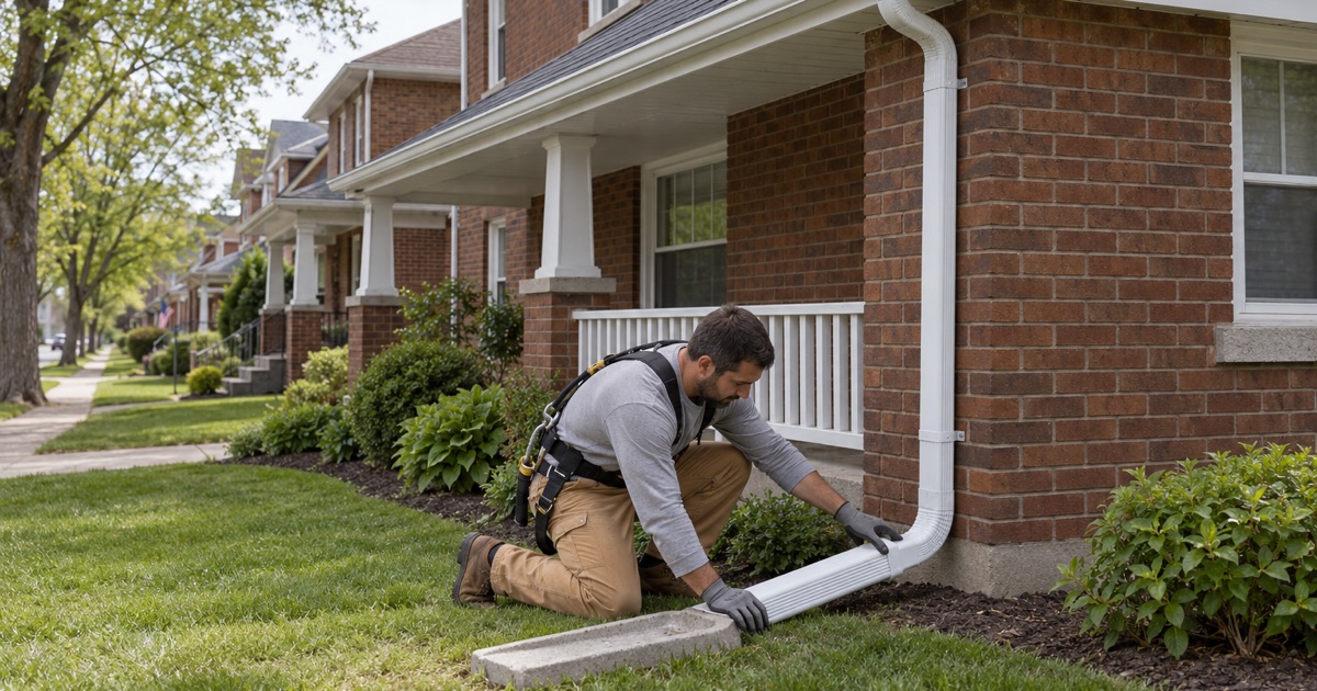 Gutters and a downspout put in good repair on a Lansdale twin before the borough’s rental inspection