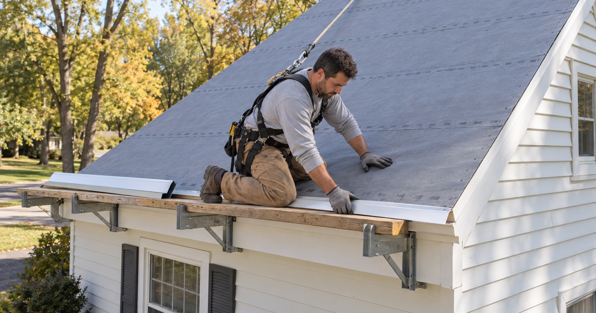 A new drip edge going on a Lower Moreland Cape Cod on low ground near the Pennypack Creek tree line